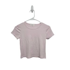 No‎ Comment Girls Ribbed T-Shirt Top Light Pink Short Sleeve Casual - Medium
